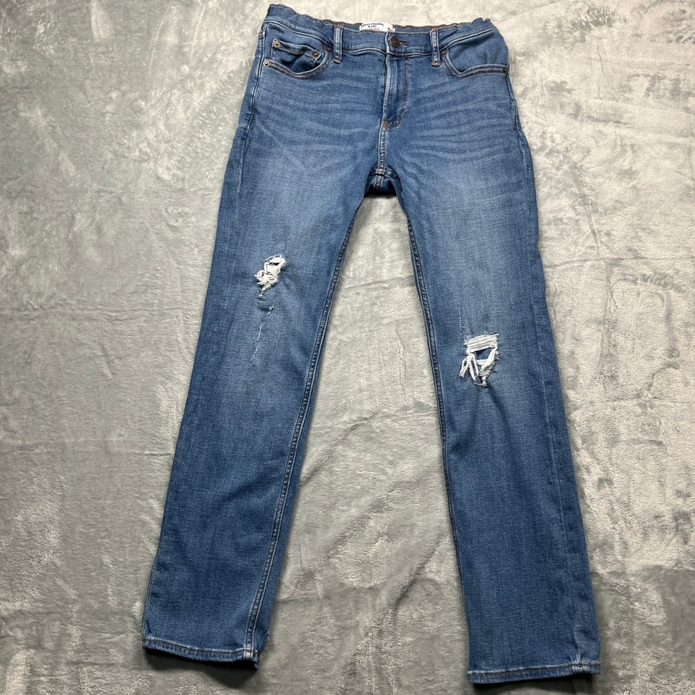 Abercrombie Kids Skinny Jean Boys Blue Distressed Ripped Stretch Size 15/16